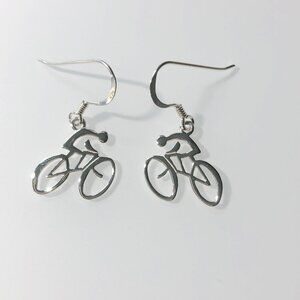 Sterling Silver Bike w/Rider Wire Earrings.  Unisex jewelry
